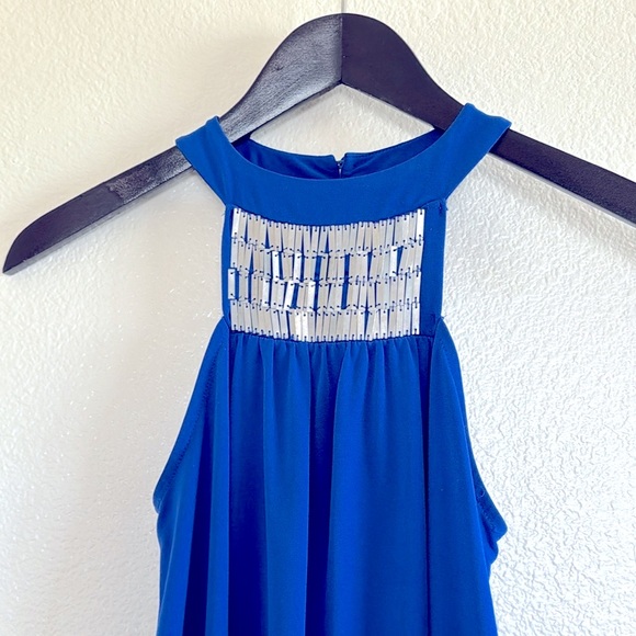 The Limited XS royal blue and silver sleeveless halter blouse top dress - Picture 2 of 7